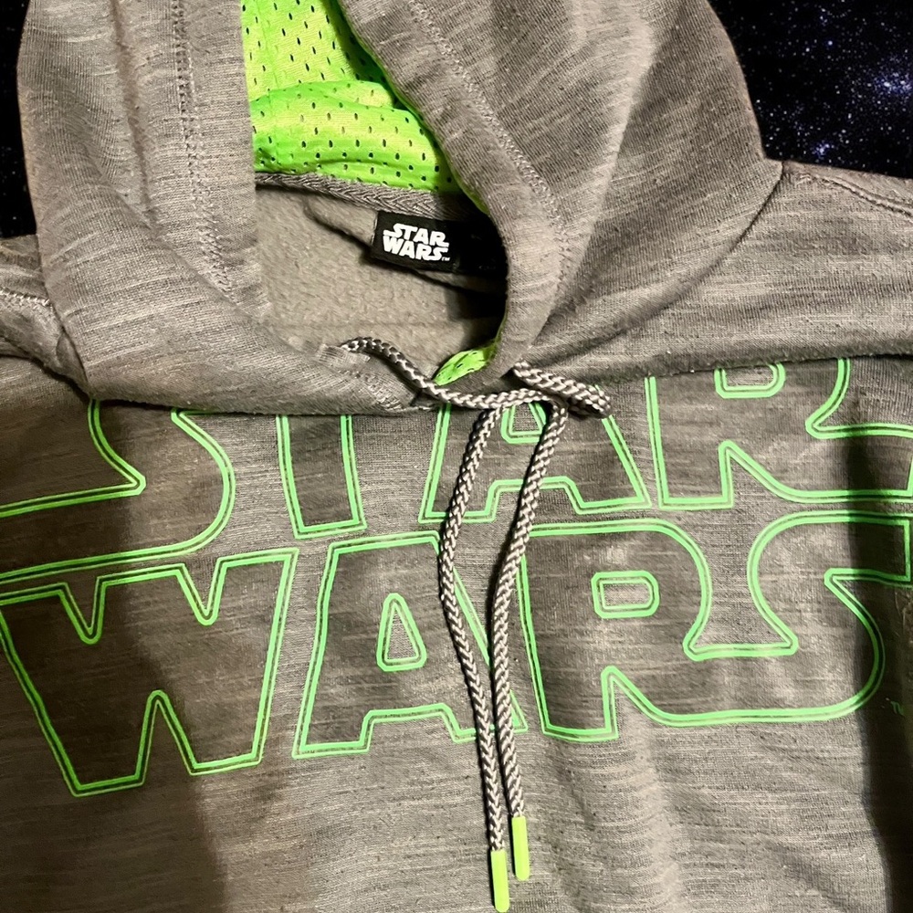 Star Wars Gray Hoodie Youth Large Neon Green Logo Drawstring Pockets